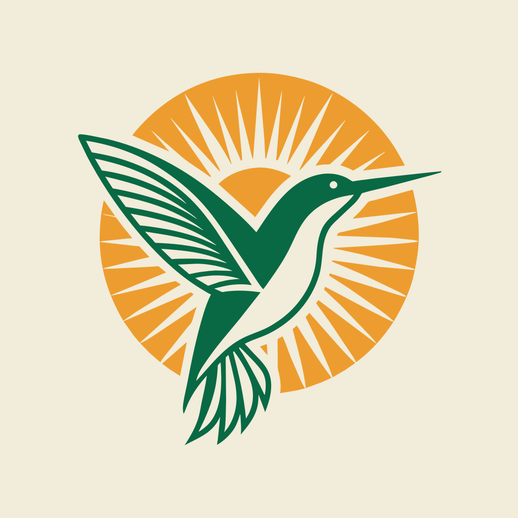 Make a simple vector logo of a hummingbird against the background of