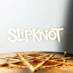 Heavy metal band Slipknot's logo, white font on dark red backdrop, chaotic design