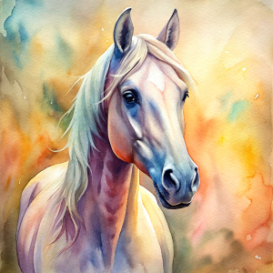 Vintage Old, Watercolor Soft Colors, Beautiful Beig Horse, Frontal View