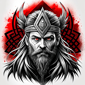 walhalla, viking warrior,  runics face, black work, white backrounds