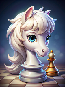 el caballo de ajedrez blanco, estilo chibi, de perfil