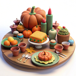 Thanksgiving dinner table craft clay generated by AIon white back ground