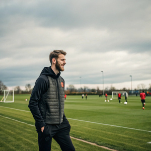 David de Gea in Manchester United's training session. Wearing casual attire.