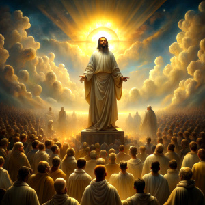 Jesus sit on heavenly throne and millions of people worship him 