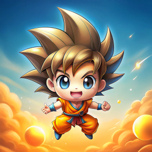 goku flyng, chibi, big head, big eyes, shen long