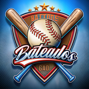 Softball logo, baseball ball, spiked bat, crossed bats, baseball field, stadium, name”bateados”