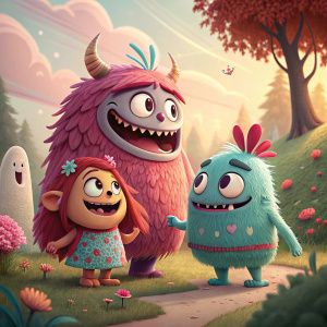 Cartoony friends from Foster's Home for Imaginary Friends. Wacky designs, vivid colors, soft background.