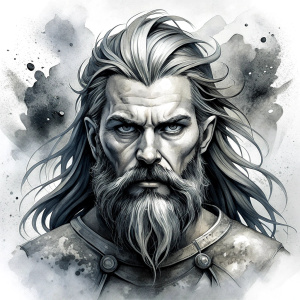 Nordic God Balder - perfect realistic art, high-definition grey and black, white background tattoo design