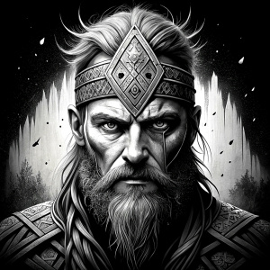 walhalla, viking warrior,  runics face, black work, white backrounds