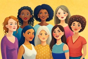 Women of different ethnicities together. Flat vector illustration.