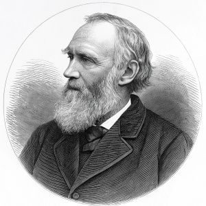 An engraving featuring the distinguished figure of William Thomson, Lord Kelvin. 19th-century mathematician and physicist, in a serious pose. The circular portrait highlights his upper torso and detailed facial features, including his full beard, with intricate shading and lines defining his textures and expressions.