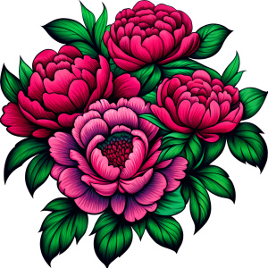 illustration of several peonyas with thick strokes 
Ukiyo-E Japanese print style  
