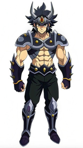 4k character full body muscle warrior man, Kawaii anime style, ((thick black outline, line art, white background))The Sentinel:

Clothing: Metal plate armor with prominent shoulder pads engraved with runes, helmet with visor and bull horns, boots with iron spikes.
Hair type: Short and black, shaved on the sides with a red crest in the center.
Hair color: Jet black.
Skin color: White with battle scars.