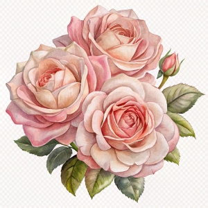 Rose illustration Flower Illustration, Hand-painted roses, four pink rose clusters transparent background PNG clipart