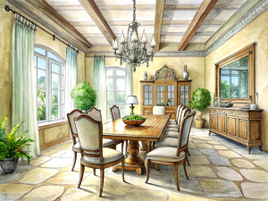 a sketch of a provence dining room