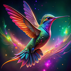 A hummingbird with beautiful neon colors, high quality 