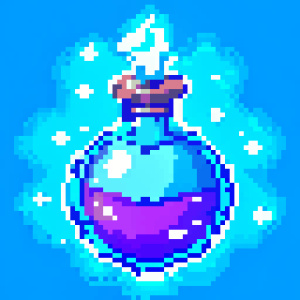 A pixel art potion with a swirling magical aura.