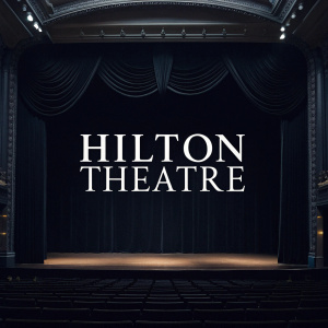 Modern logo design for Hilton Theatre. Clean, sans-serif font on a deep black background. Central white text stands out.