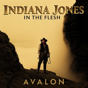 Cover art for 'Indiana Jones in the Flesh: Avalon'. Dashing figure in cowboy attire, against a dramatic backdrop.
