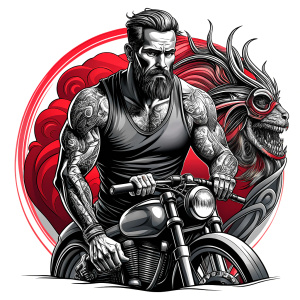 motorcycle biker tattoo design - perfect realistic art - high-definition - grey and black - white background 