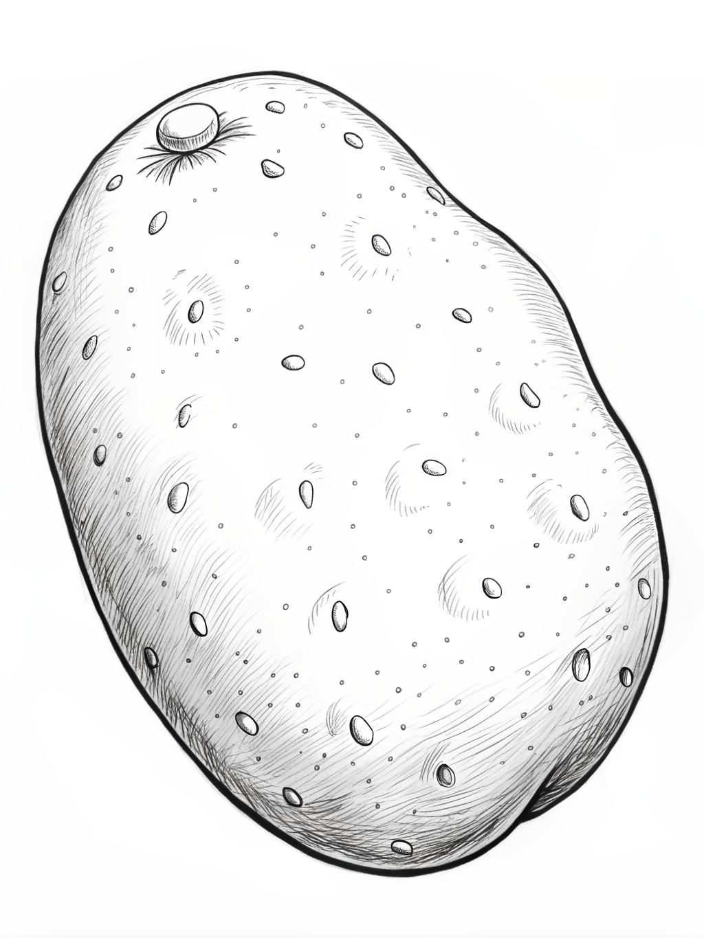 Children coloring book page, line art, black
and white, illustration of a potato