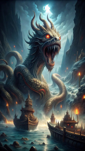 Scylla: From Greek mythology, Scylla lives in a narrow strait opposite Sicily and attacks ships. It is depicted with seven heads and a snake- or dog-like lower body.