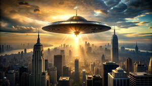 Alien invasion in a big city, modern UFO