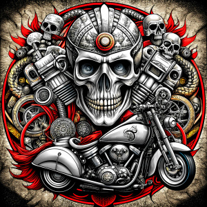 motorcycle club tattoo design - perfect realistic art - high-definition - grey and black - white background 