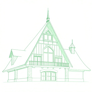 simple line drawing of chalet hotel side view  lodge french style