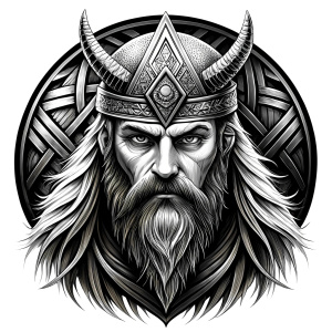 walhalla, viking warrior,  runics face, black work, white backrounds