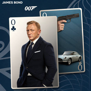Limited edition James Bond trading cards featuring Daniel Craig as 007. Dark blue background, featuring iconic elements from the franchise