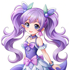 anime mermaid with light purple hair in pigtails and purple tail wearing indigo precure dress