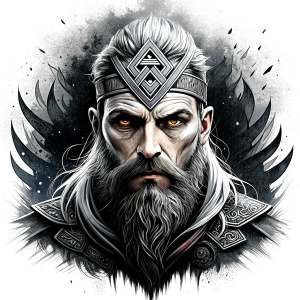 walhalla, viking warrior,  runics face, black work, white backrounds