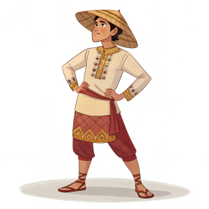 Digital illustration of a young Filipino warrior. Wears traditional warrior attire. White background, confident pose.