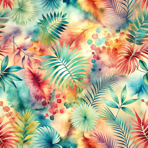 Pattern Seamless, Vintage Old, Soft Colors, abstract Tie Dye, Rainbow, Big Tropical Leaves