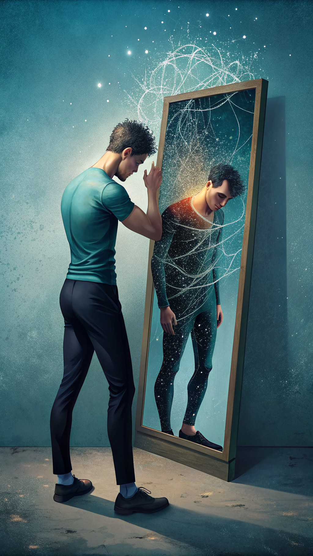 Imagine looking in the mirror and not recognizing the person staring back at you, as if someone else has taken control of your body and mind. Describe the unsettling feeling of engaging in unhealthy behaviors, as you struggle to regain a sense of control over your thoughts and actions.