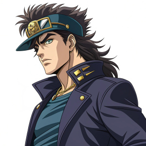 Jotaro Kujo from JoJo's Bizarre Adventure, digitally rendered in smooth vector art style. 