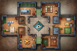 board game map of rooms, style of the game Cluedo