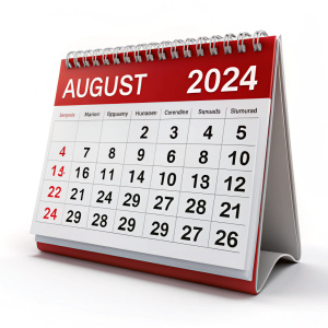 August Calendar Empty 2024 On white background