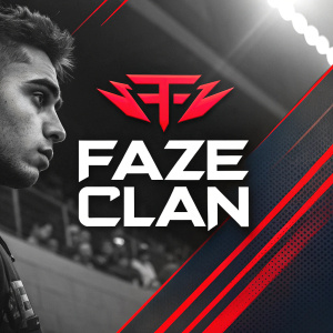 Official FaZe Clan logo. Abstract design featuring bold, monochrome elements with accents in vibrant red. Modern and sleek