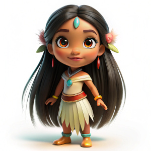 pocahontas, cute image, cartoon, high quality, transparent background, white background 