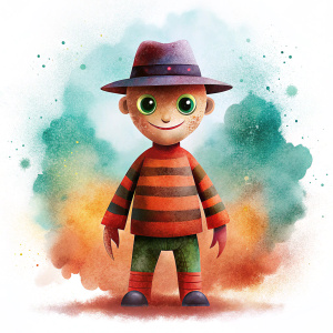 cute Freddy Krueger, watercolor, , white background, illustration, full body