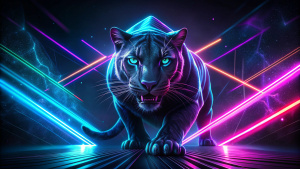 Black Panther Animal Plexus Neon Black Background Digital Desktop Wallpaper HD 4k Network Light Glowing Laser Motion Bright Abstract