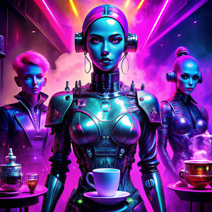 paty time for annie 5000, lux automata, coffee-powered, avant garde android couture, transparent/translucent materials, designed by hajime sorayama, yohji Yamamoto, editorial fashion photography by Chris Cunningham --ar 3:4 --stylize 333