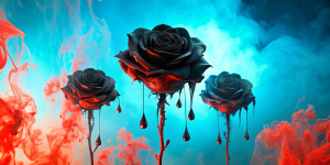  blood coming out of black roses on smoked backgroung