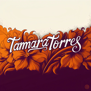 Stylized digital logo for Tamara Torres. Script font with delicate floral accents. Black and white palette on plain background