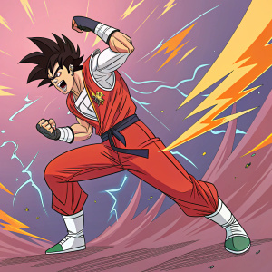 Digital illustration of Gigaman from anime series, showing dynamic fighting poses. Background is vibrant and colorful, filled with explosive action sequences.
