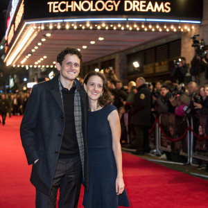 Zach Woods and Jocelyn DeBoer at the premiere of 'Technology Dreams'. The venue is filled with fans and paparazzi.
