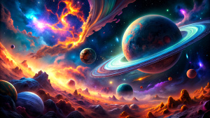 create an image depicting beautiful outer space , keep the image eye catching and vibrant...keep the main color black