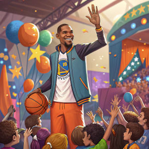 Kevin Durant at the Nickelodeon Kids' Choice Sports Awards, surrounded by cheering fans of various ages and ethnicities.